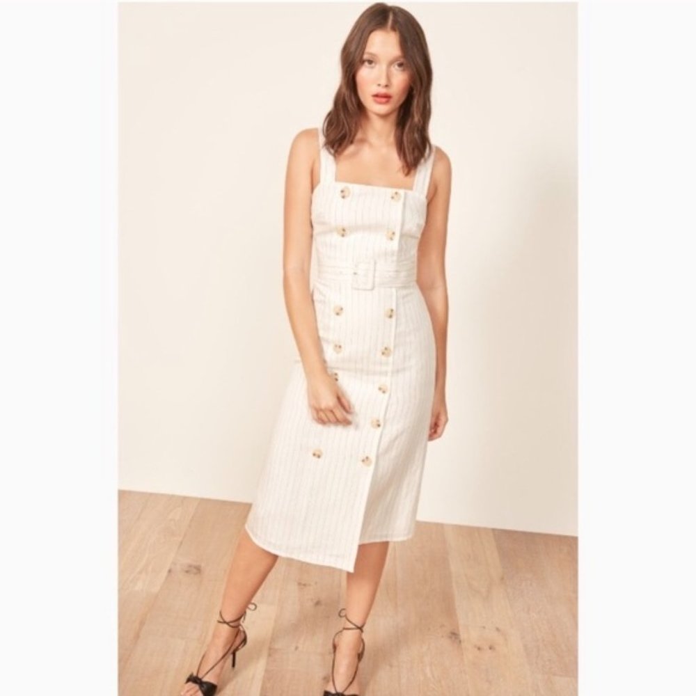 Reformation Palma Belted Dress White/Cream Gordon Stripe